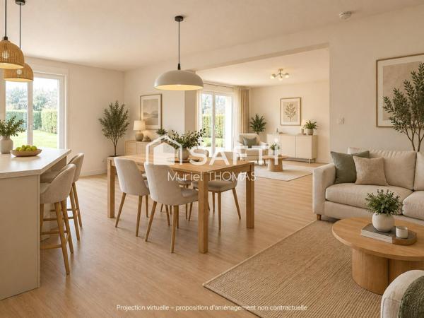 Maison de plain-pied avec 3 chambres et garage sur terrain de 520 m²