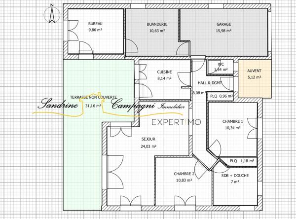 Les Angles (30133) VILLA de plain pied, T4 avec garage, cour et jardin arboré piscinable à deux pas des commerces