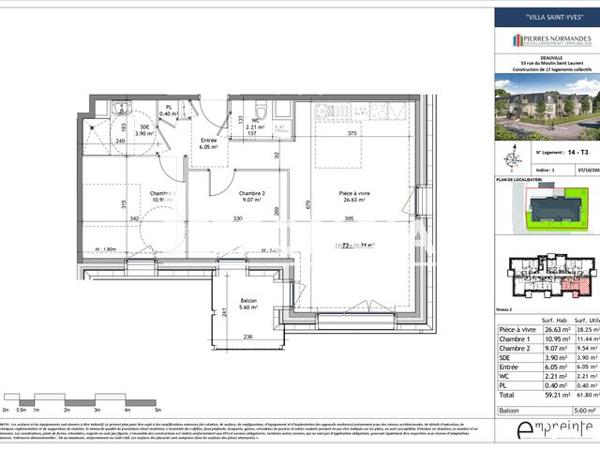 À vendre Appartement 3 pièces 59.21 m² - Deauville 14800