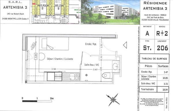 Appartement Auzeville Tolosane 1 pièce(s) 18.04 m2