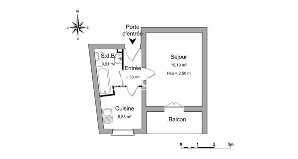 Location Studio 27.46 m² - Antony 92160