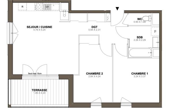 Appartement à vendre    3 pièces • 60,75 m2 Sain-Bel