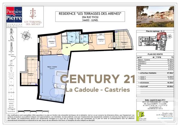 Appartement T3 à vendre  3 pièces - 67,68 m2 LUNEL - 34