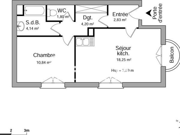 Location Appartement 2 pièces 42.06 m² - 11 RUE DES CHARMILLES Grenoble 38100