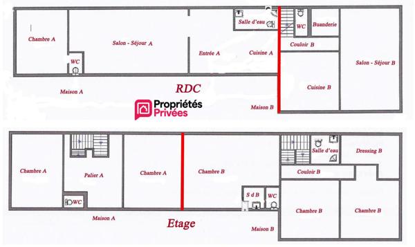 Maison 2 logements - 200 m²- 8 pièces - 6 chambres - terrain de 2158 m²