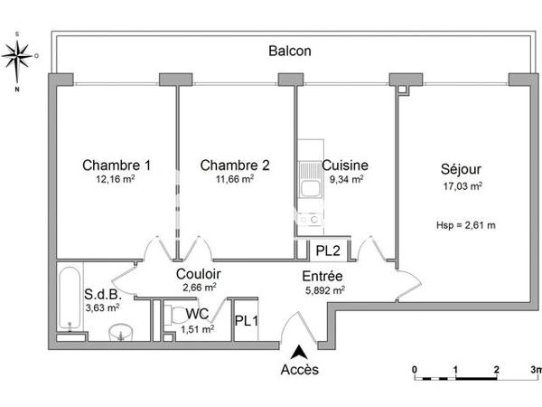 Location Appartement 3 pièces 63.9 m² - 69 BOULEVARD BERANGER Tours 37000
