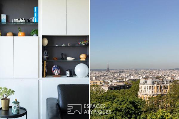 Appartement suspendu sur le parc des Buttes-Chaumont et la skyline parisienne