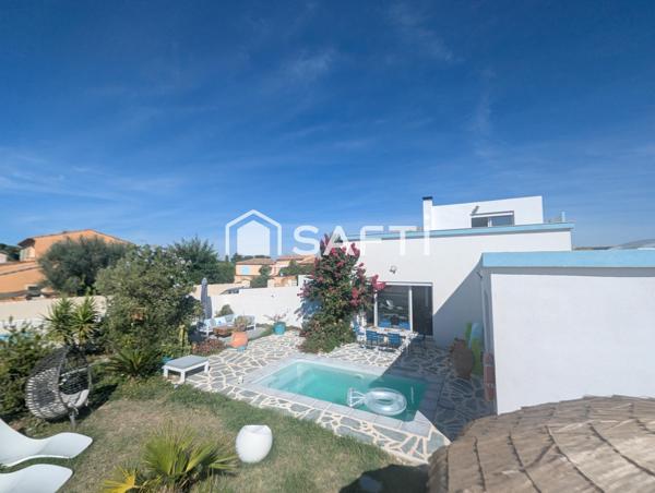 Belle villa récente construite en hauteur avec une vue imprenable sur le rocher de Roquebrune, piscine, possible agrandissement et création d'un garage