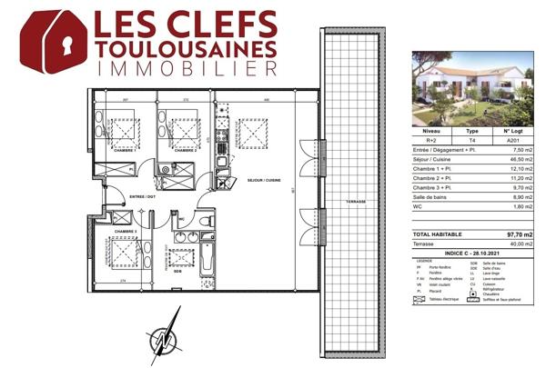 Appartement L Union 4 pièces 98 m2 + 40m² de Terrasse + 3 Parking !