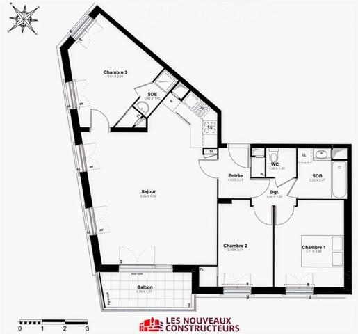 Appartement T4 (3 chambres) récent (2019) - balcon sud et deux places de parking