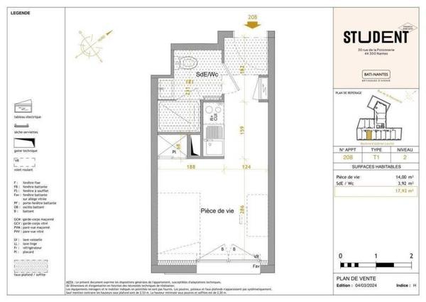 Appartement 1 pièce                                        - 44300 Nantes - Perverie Réf : 10858