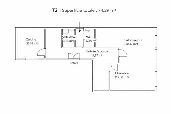 Vue mer au cœur de la Joliette – Grand T2 de 74 m² avec fort potentiel