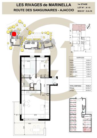 Appartement F3 à vendre  3 pièces - 78,60 m2 AJACCIO - 201
