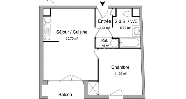 Location Appartement 2 pièces 41.72 m² - Meyzieu 69330