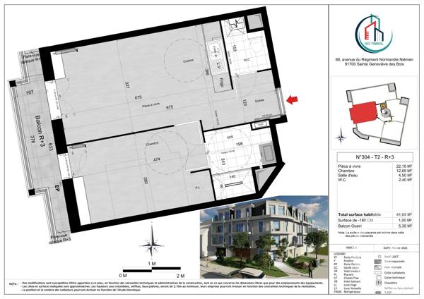 Appartement F2 à vendre  2 pièces - 41,65 m 2   STE GENEVIEVE DES BOIS  - 91
