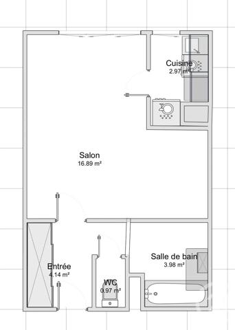 Appartement F1 à vendre  1 pièce - 28,95 m 2   PARIS  - 75011