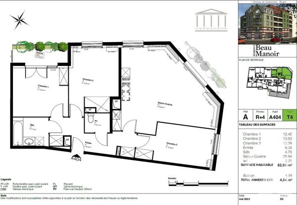 Appartement F4 à vendre  4 pièces - 82,93 m 2   ROUEN  - 76