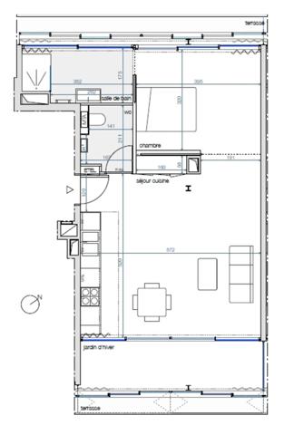 appartement T2 neuf à vendre PARIS 14e, surface hab. 53.20 m2+ terrasses + jardin d'hiver 9.20 m2.