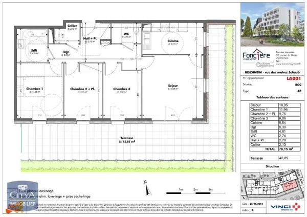 Appartement à louer 4 pièces 78.15m² Bischheim (67800)
