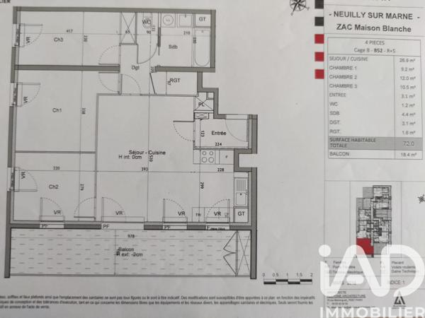 Appartement à vendre 4 pièces 72 m² Neuilly-sur-Marne