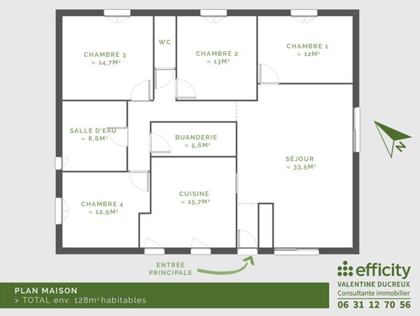 Maison 6 pièces - 128 m² Exclusivité efficity