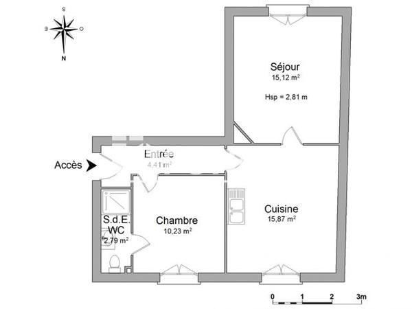 Location Appartement 2 pièces 48.42 m² - 1ER ETAGE DROITE Rennes 35000