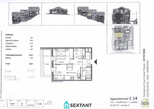 Appartement T3 de standing Hôtelier lumineux - 40,10m2 carrez avec terrasse - 73120 Couchevel 1650.