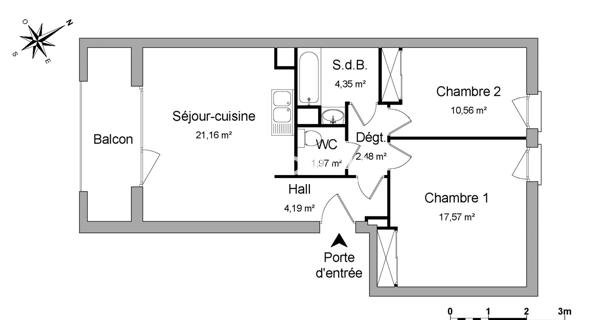 Location Appartement 3 pièces 62.28 m² - Lyon 69007