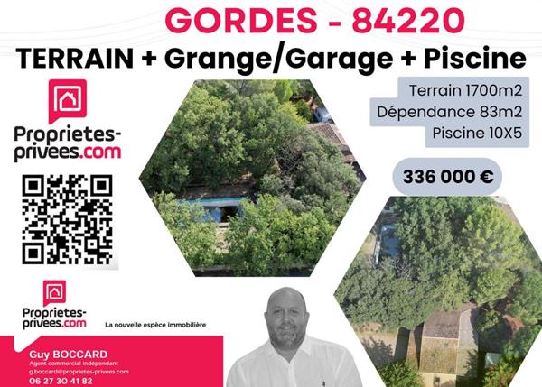 À vendre -Terrain constructible 2 000m2 avec grange et piscine à réhabiliter  -Gordes, Les Imberts