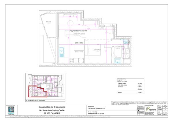Appartement Sainte-Cécile 1 pièce 39.04m² balcon sud vue mer
