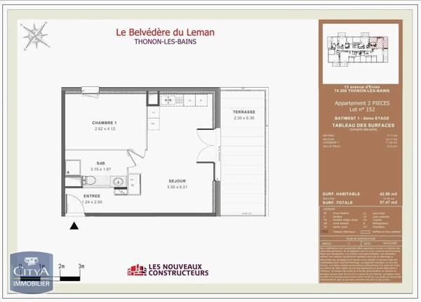 Appartement à louer 2 pièces 42.98m² Thonon-les-Bains (74200)