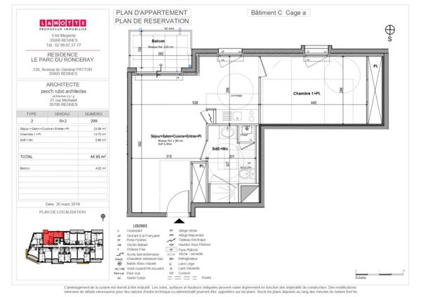 Appartement à louer 2 pièces - 44 m²
