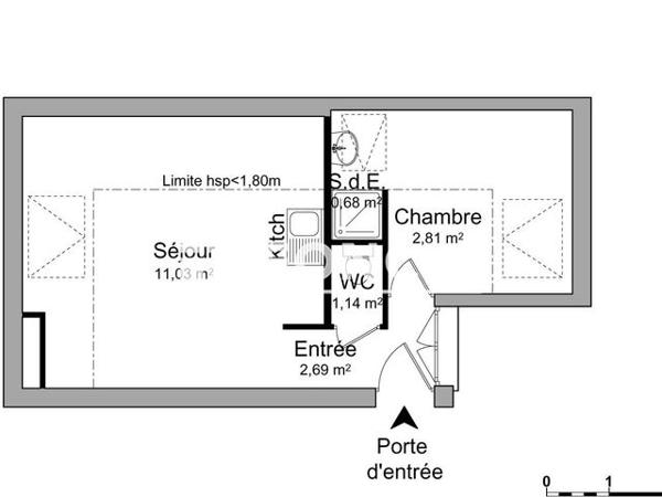 Location Appartement 2 pièces 17.7 m² - 49 GRANDE RUE Locmiquelic 56570