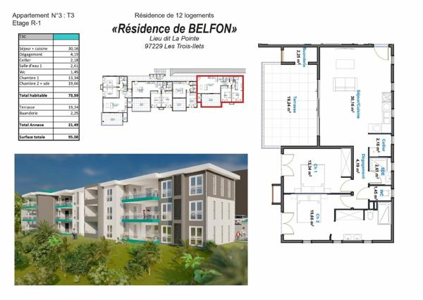 Appartement à vendre    3 pièces • 95,08 m2 Les Trois-Îlets