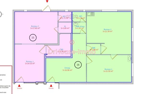 Bureau à vendre 3 pièces de 60 m²