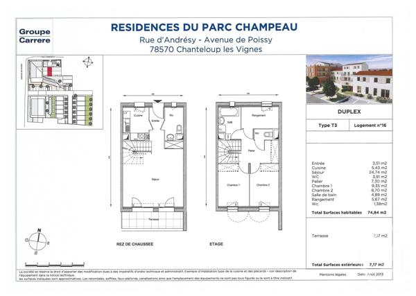 Maison à vendre  3 pièces - 74,70 m 2   CHANTELOUP LES VIGNES  - 78