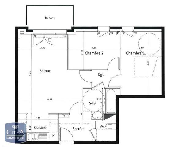 Appartement à louer 3 pièces 61.66m²