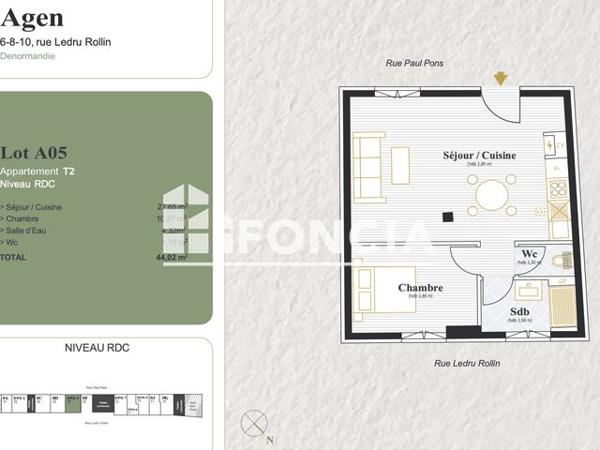Location Appartement 2 pièces 44.02 m² - 8 RUE PAUL PONS Agen 47000