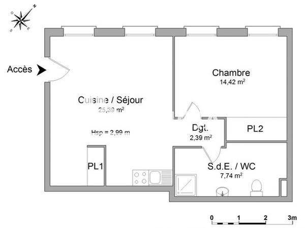 Location Appartement 2 pièces 49.94 m² - (BATIMENT ARRIERE) Nancy 54000