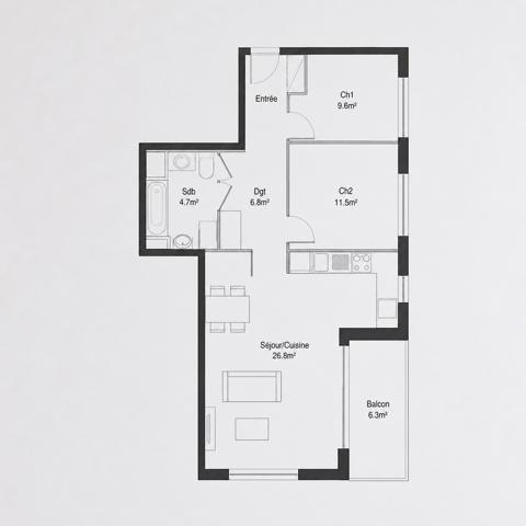 Appartement
         3 pièces
        - 66 m² 370 000 € *