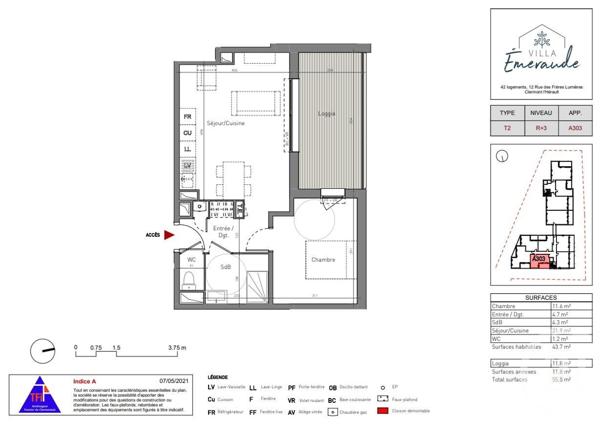 Appartement T2 à vendre  2 pièces - 43,70 m2 CLERMONT L HERAULT - 34