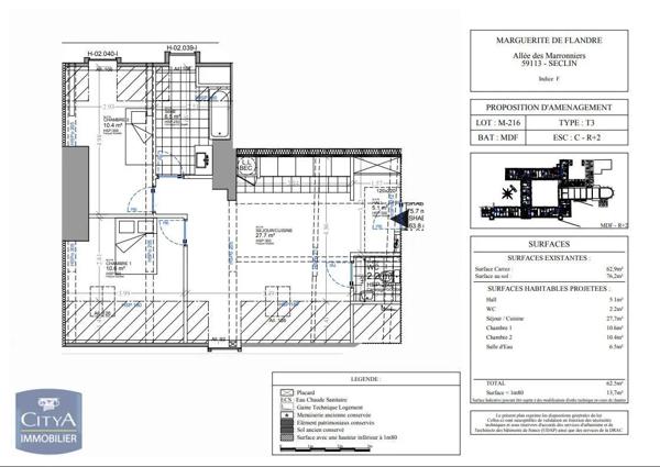 Appartement à louer 3 pièces 59.73m² Seclin (59113)
