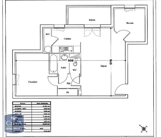 Appartement à louer 2 pièces 53.6m²