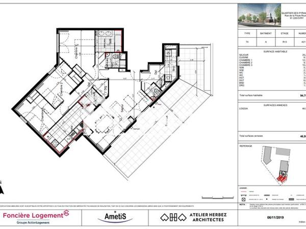 Location Appartement 4 pièces 94.75 m² - 201 RUE DE LA POULE ROUSSE Evry 91000