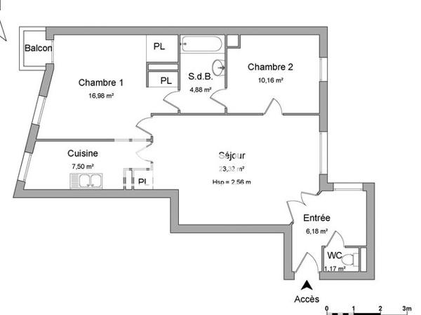 Location Appartement 3 pièces 70.18 m² - 2 PLACE CANCLAUX Nantes 44000