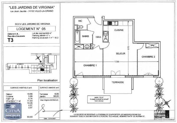 Appartement à louer 3 pièces 60.63m²