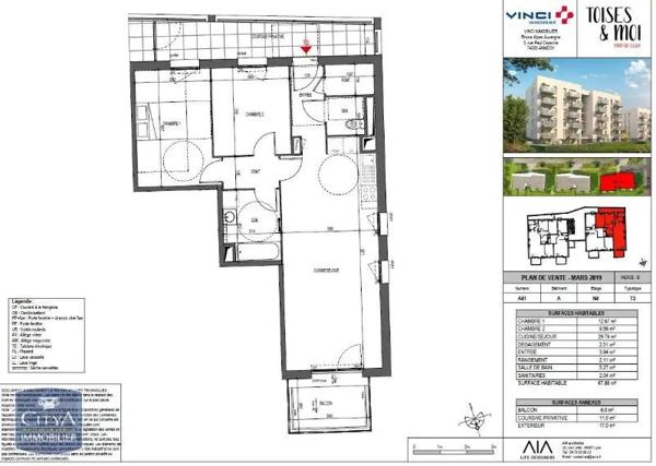 Appartement à louer 3 pièces 67.88m² Le Pont-de-Claix (38800)