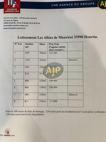 Vente terrain Hourtin : 155 500 € - AJP Hourtin Immobilier