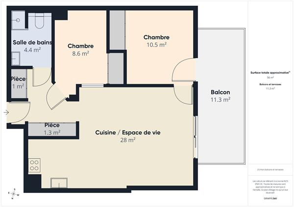 Appartement récent T3 - 56 m2 avec terrasse, garage et cave