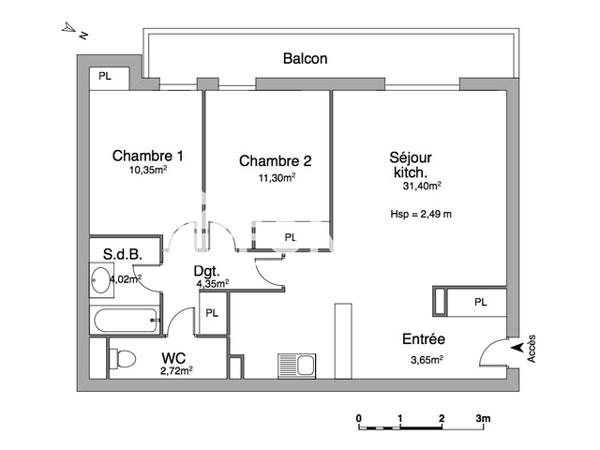 Location Appartement 3 pièces 67.79 m² - 105 A 107, RUE BOURBON Bordeaux 33000